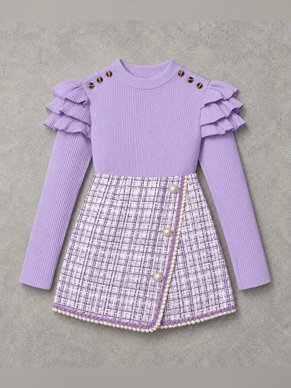 Tomolant Girls Long Sleeve Shirt & Skirt Set